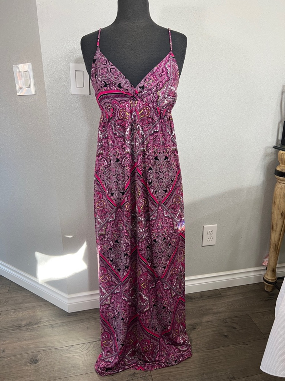 Pink Paisley Maxi Dress with Spaghetti Straps